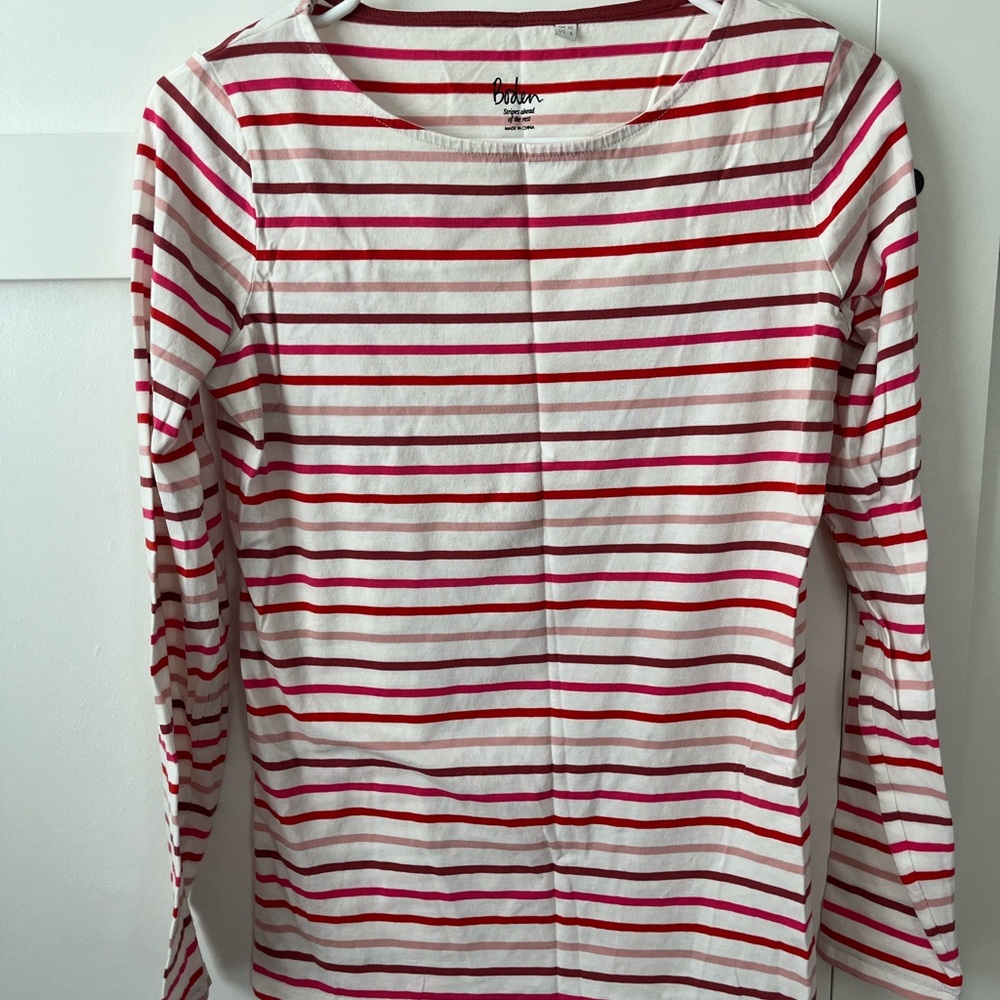 Boden Red and Pink Striped Long Sleeve Tee